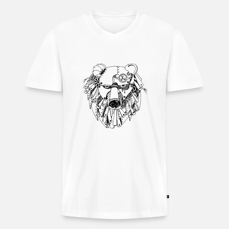 steampank bear - Männer Premium Bio T-Shirt mit V-Ausschnitt - Weiß
