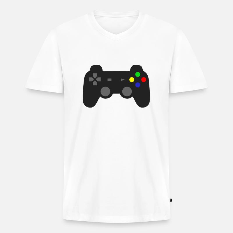 Controller - Männer Premium Bio T-Shirt mit V-Ausschnitt - Weiß