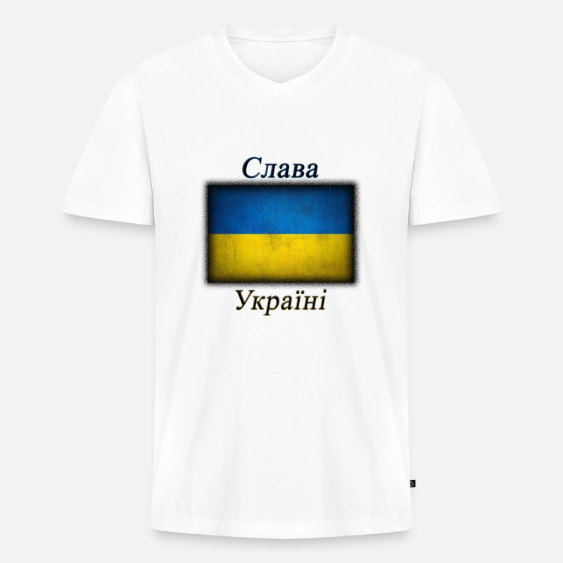 Support Ukraine - Männer Premium Bio T-Shirt mit V-Ausschnitt - Weiß