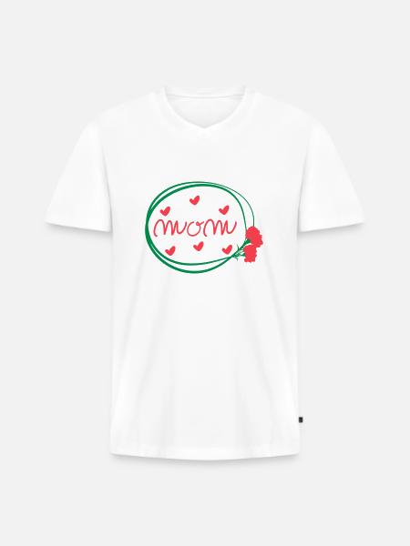 MOM LETTERING WITH CARNATIONS - Men's Premium Organic T-shirt with V-neck - white