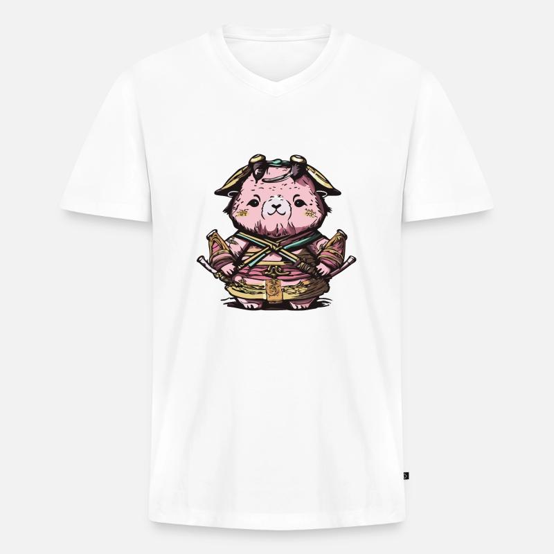 Tierischer Samurai - Männer Premium Bio T-Shirt mit V-Ausschnitt - Weiß