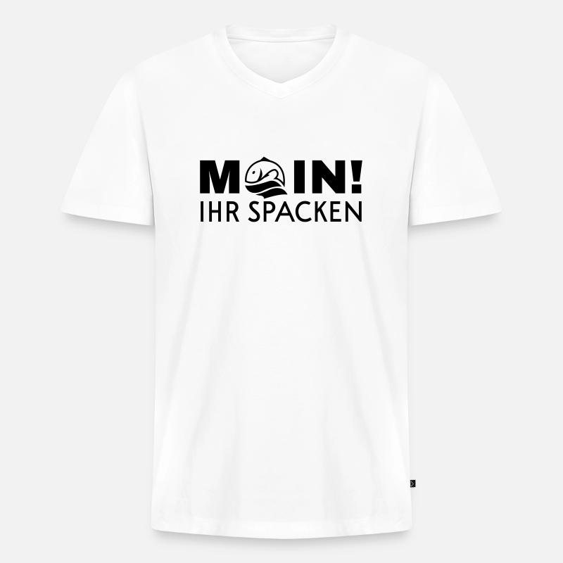 Moin, ihr Spacken - Männer Premium Bio T-Shirt mit V-Ausschnitt - Weiß