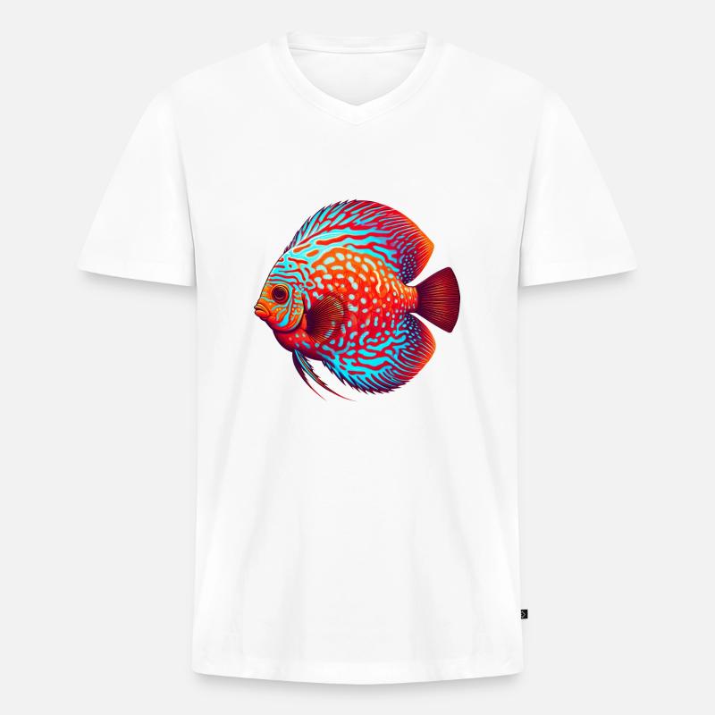 Diskusbuntbarsch rot - Männer Premium Bio T-Shirt mit V-Ausschnitt - Weiß