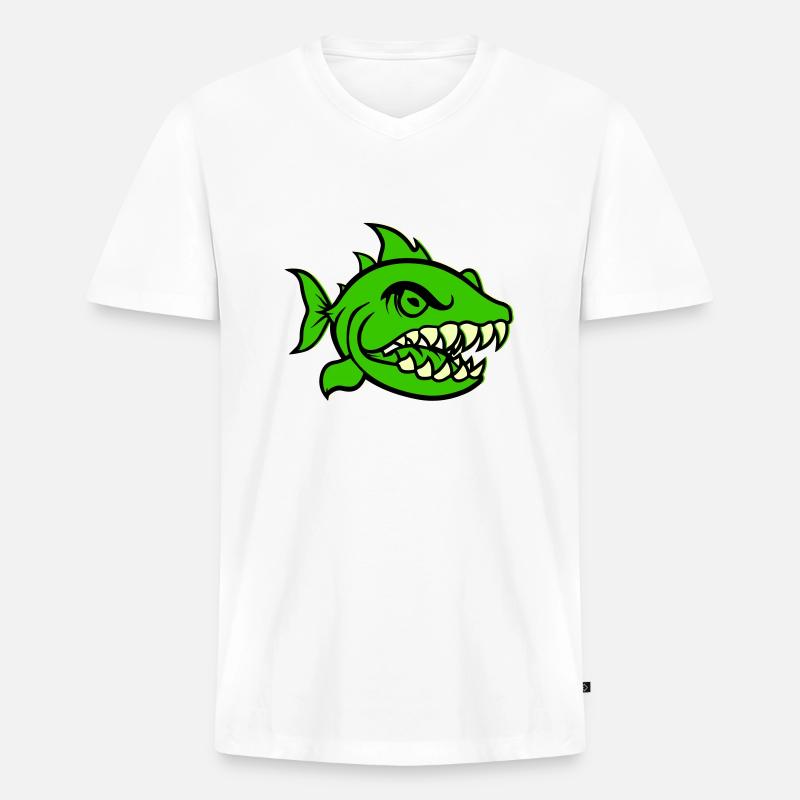 piranha comic fish - Männer Premium Bio T-Shirt mit V-Ausschnitt - Weiß