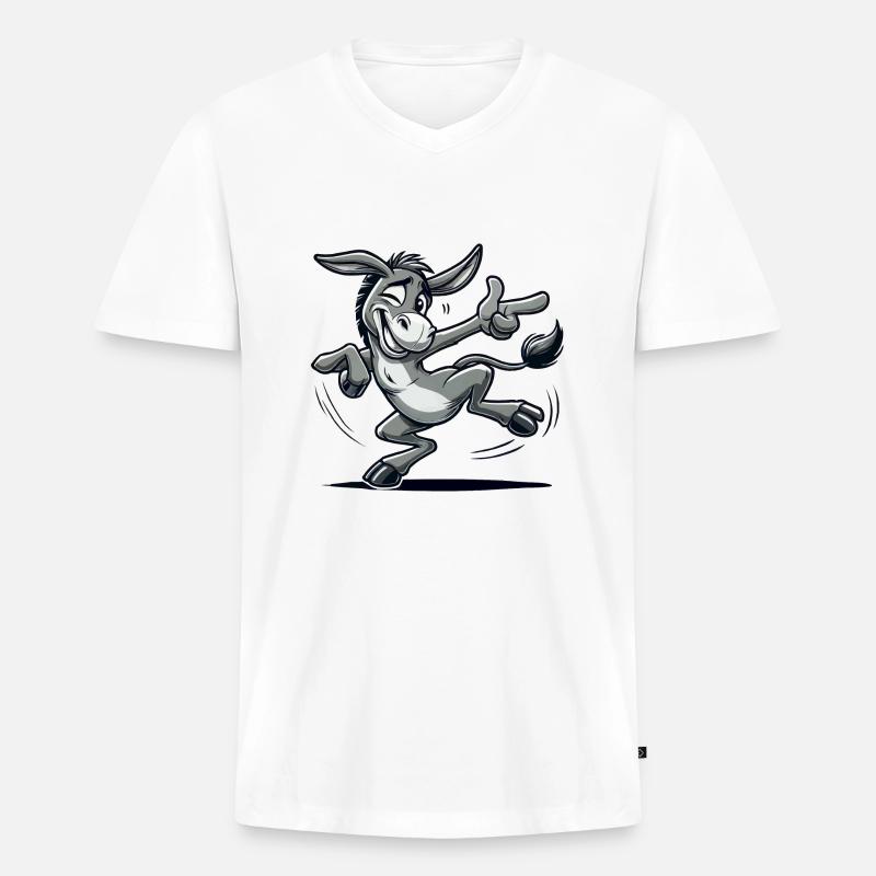 Esel Comic - Männer Premium Bio T-Shirt mit V-Ausschnitt - Weiß