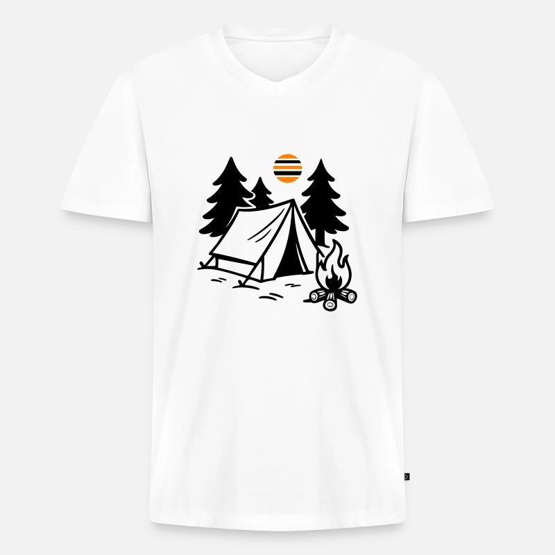 Zelt Lagerfeuer Camping - Männer Premium Bio T-Shirt mit V-Ausschnitt - Weiß