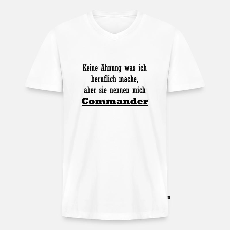Commander ist mein Beruf - Männer Premium Bio T-Shirt mit V-Ausschnitt - Weiß