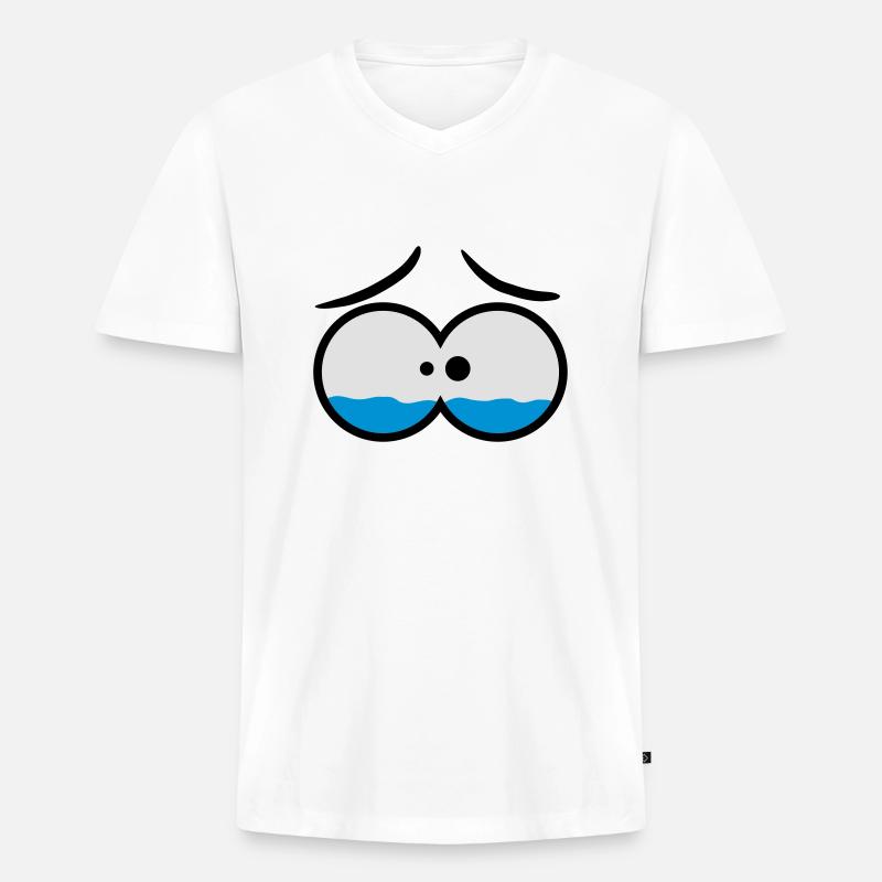 Sad Crying Comic Eyes - Männer Premium Bio T-Shirt mit V-Ausschnitt - Weiß
