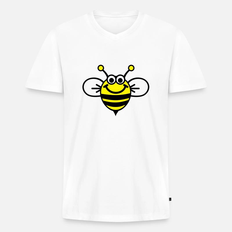 Biene - Männer Premium Bio T-Shirt mit V-Ausschnitt - Weiß