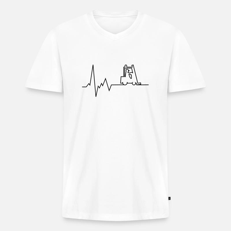 herzschlag stapler Gabelstapler - Männer Premium Bio T-Shirt mit V-Ausschnitt - Weiß
