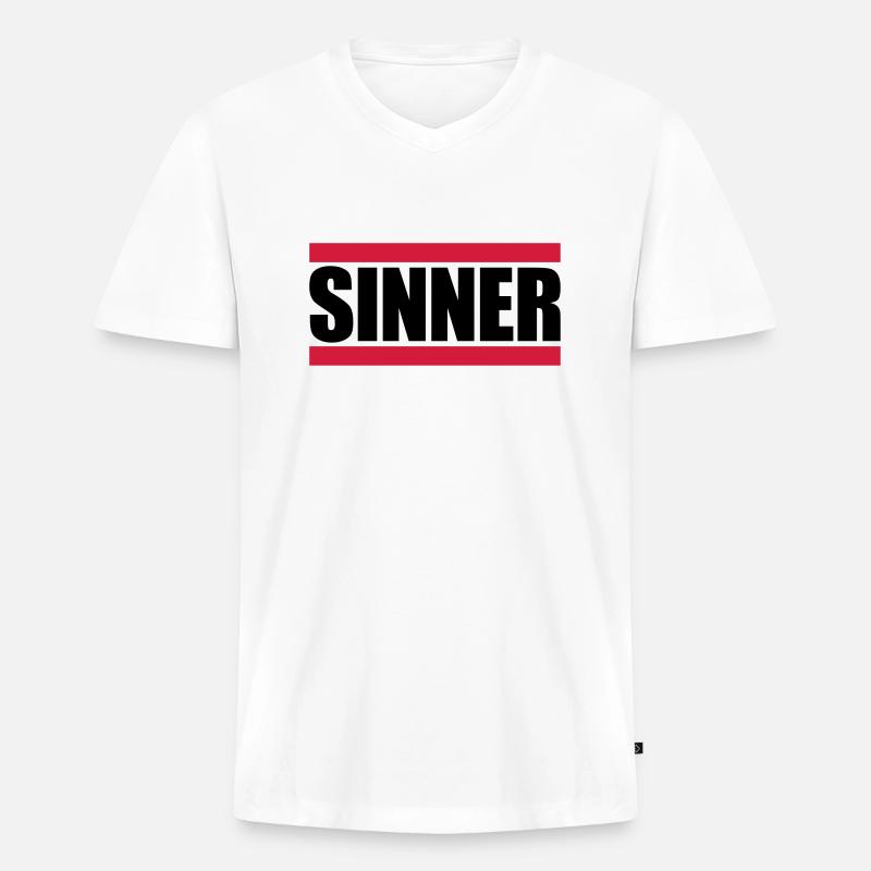 Sinner Text Logo - Männer Premium Bio T-Shirt mit V-Ausschnitt - Weiß