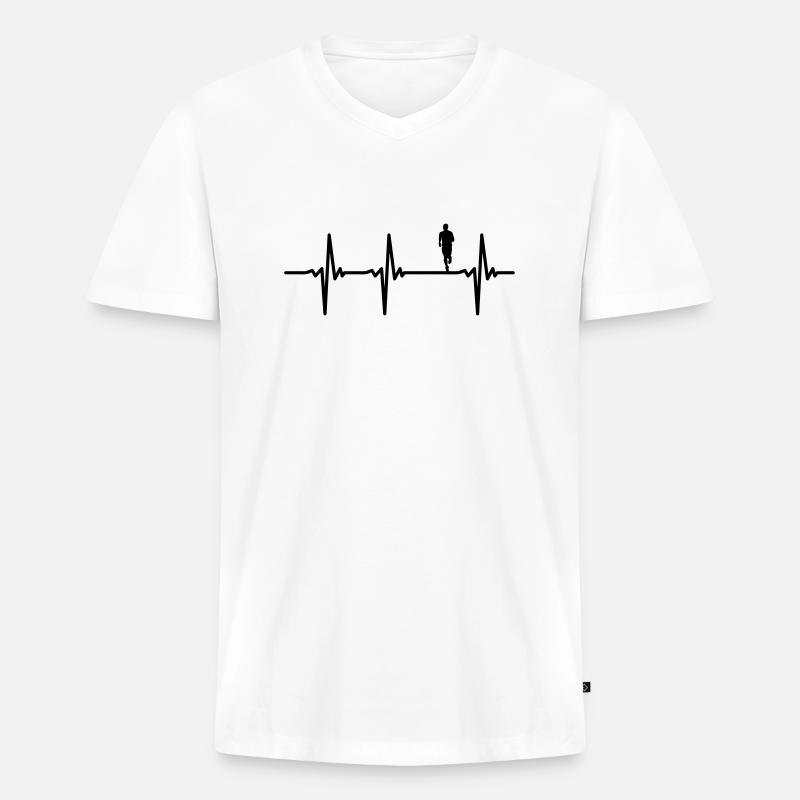 Marathon Herzschlag Läufer - Männer Premium Bio T-Shirt mit V-Ausschnitt - Weiß