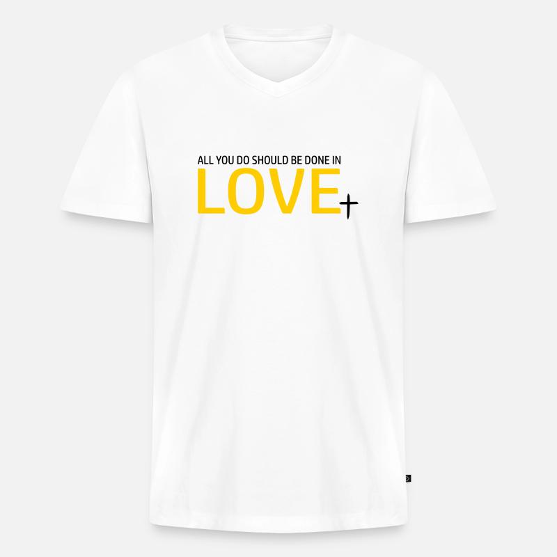 LOVE gold by csDesign - Männer Premium Bio T-Shirt mit V-Ausschnitt - Weiß