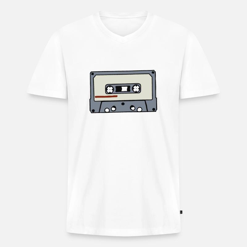 Kassette Retro Geschenkidee - Männer Premium Bio T-Shirt mit V-Ausschnitt - Weiß