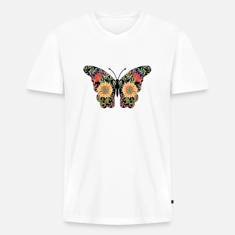 Schmetterling - Männer Premium Bio T-Shirt mit V-Ausschnitt - Weiß
