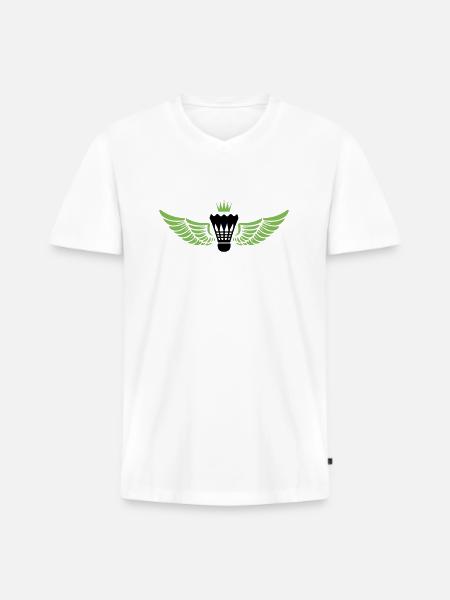 badminton wappen federball - Männer Premium Bio T-Shirt mit V-Ausschnitt - Weiß