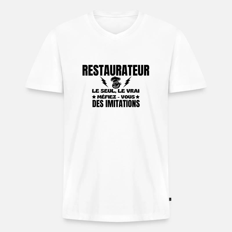 GASTRONOM DER EINZIG WAHRE - Männer Premium Bio T-Shirt mit V-Ausschnitt - Weiß