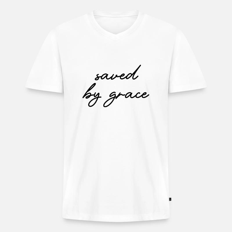 saved by grace - Männer Premium Bio T-Shirt mit V-Ausschnitt - Weiß
