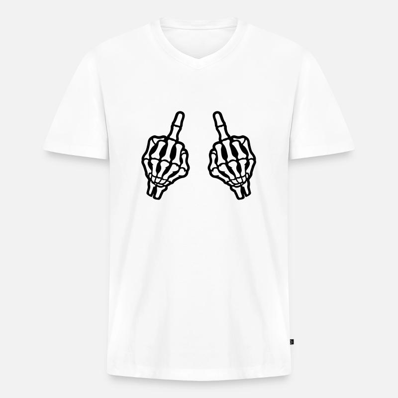 Mittelfinger Hand Skelett - Männer Premium Bio T-Shirt mit V-Ausschnitt - Weiß