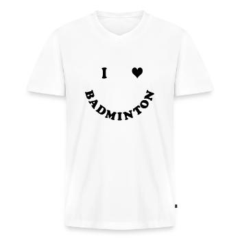 badminton - Männer Premium Bio T-Shirt mit V-Ausschnitt - Weiß - Vorne - Nico (187cm)
