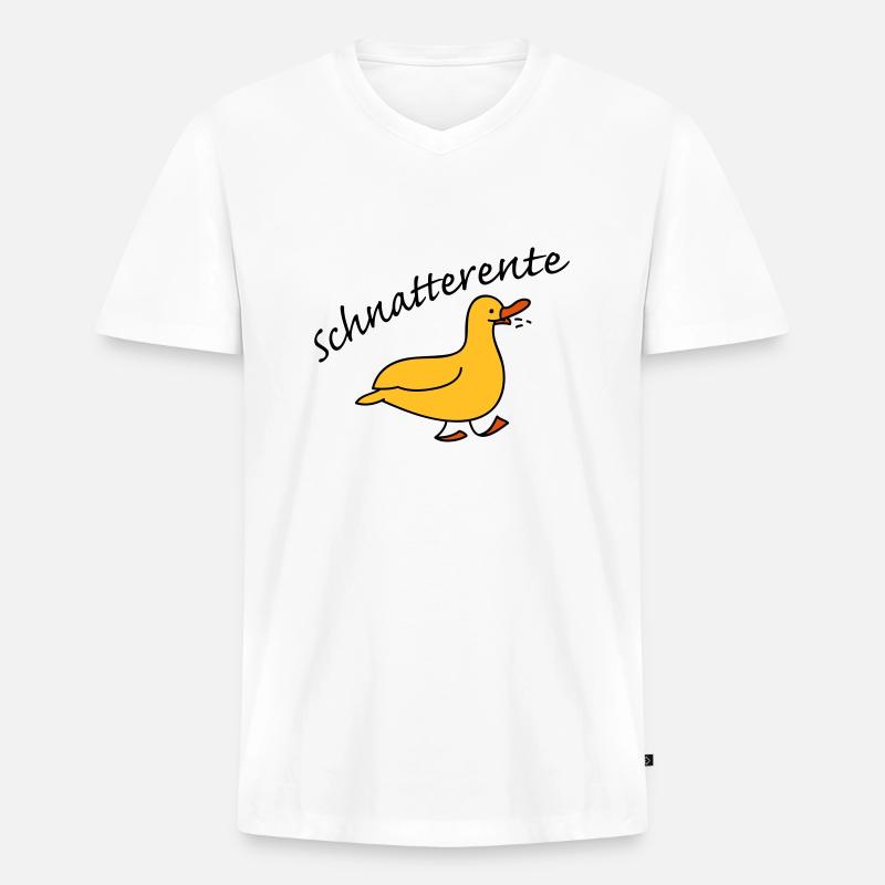 Schnatterente - Männer Premium Bio T-Shirt mit V-Ausschnitt - Weiß