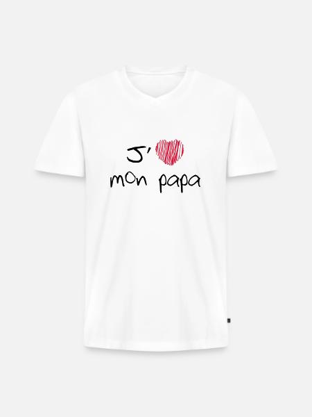 J'aime mon papa - T-shirt encolure en V Premium bio Homme - blanc