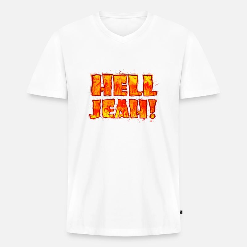 Hell Jeah! (Schriftzug) - Männer Premium Bio T-Shirt mit V-Ausschnitt - Weiß
