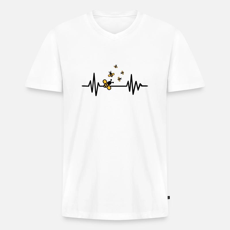 Biene - Männer Premium Bio T-Shirt mit V-Ausschnitt - Weiß