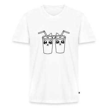 2 freundinnen team paar gesicht comic cartoon süß - Männer Premium Bio T-Shirt mit V-Ausschnitt - Weiß - Vorne - Nico (187cm)