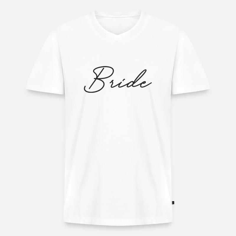 Sposa - Maglietta ecologica premium da uomo con scollo a V - bianco