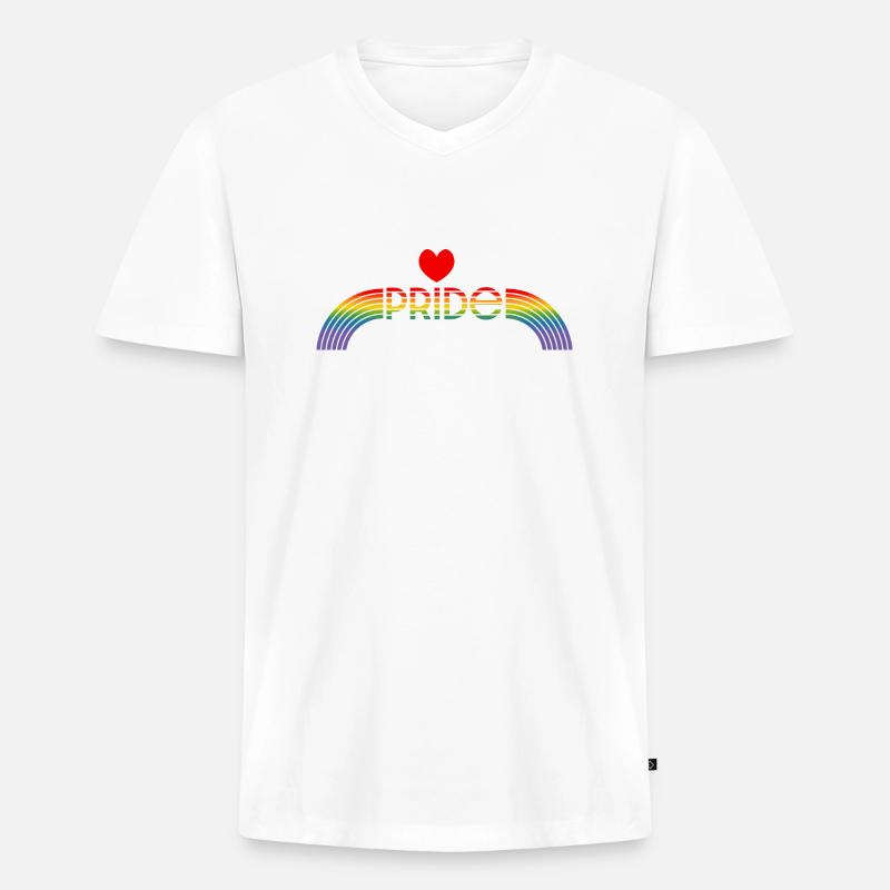 Regenbogen pride rainbow herz - Männer Premium Bio T-Shirt mit V-Ausschnitt - Weiß