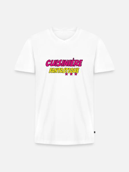 Cuisinière FANTASTIQUE - T-shirt encolure en V Premium bio Homme - blanc