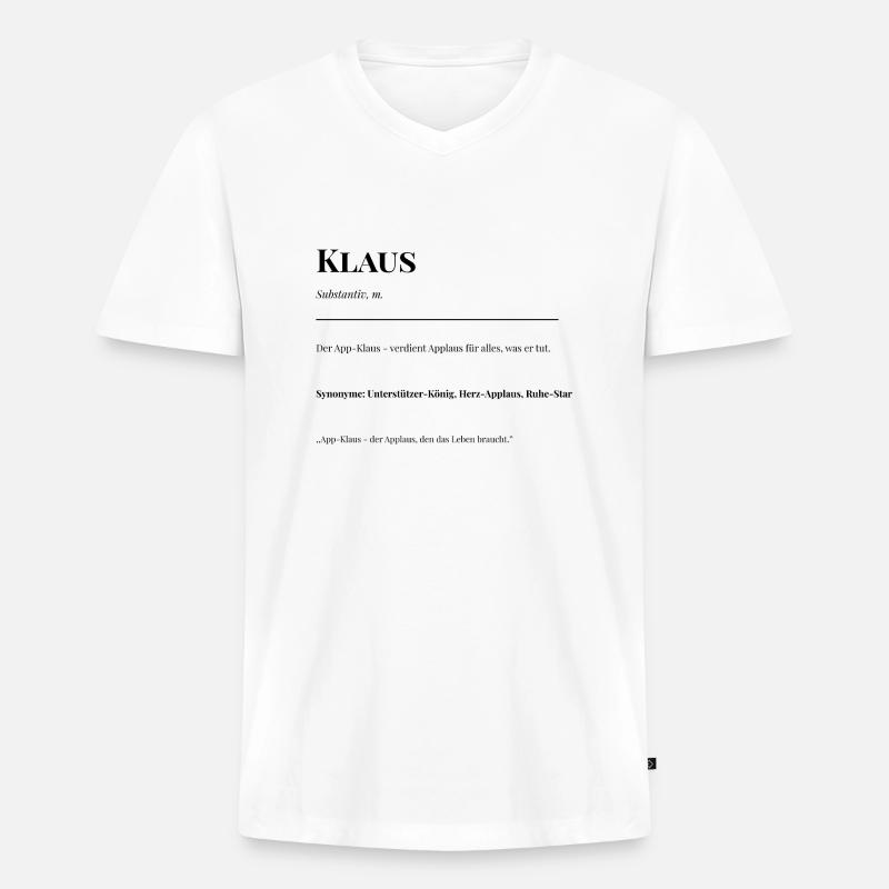 Klaus - Männer Premium Bio T-Shirt mit V-Ausschnitt - Weiß