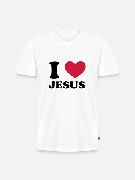 I love Jesus - Männer Premium Bio T-Shirt mit V-Ausschnitt - Weiß
