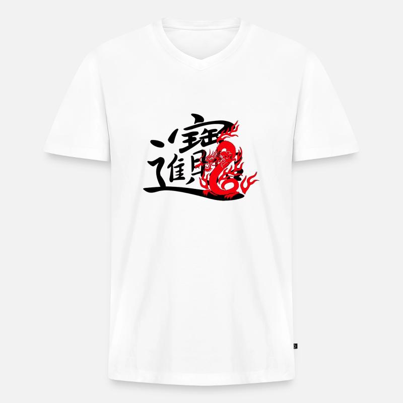drache - Männer Premium Bio T-Shirt mit V-Ausschnitt - Weiß