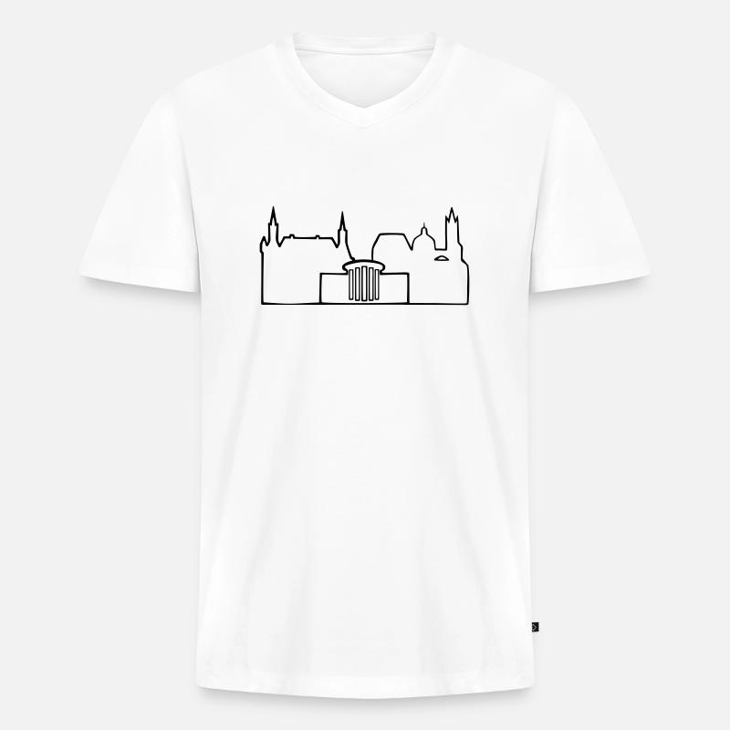 Skyline Aachen - Männer Premium Bio T-Shirt mit V-Ausschnitt - Weiß