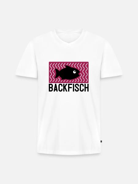 Backfisch - Männer Premium Bio T-Shirt mit V-Ausschnitt - Weiß