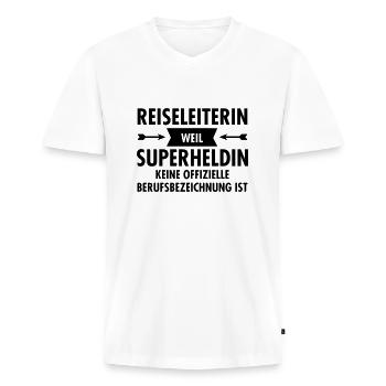 Reiseleiterin - Superheldin - Männer Premium Bio T-Shirt mit V-Ausschnitt - Weiß - Vorne - Nico (187cm)
