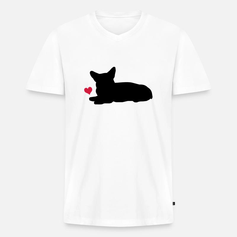 Corgi - Männer Premium Bio T-Shirt mit V-Ausschnitt - Weiß