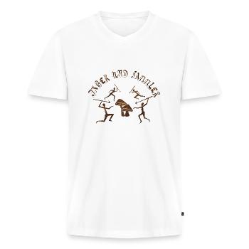 Jäger und Sammler - Männer Premium Bio T-Shirt mit V-Ausschnitt - Weiß - Vorne - Nico (187cm)