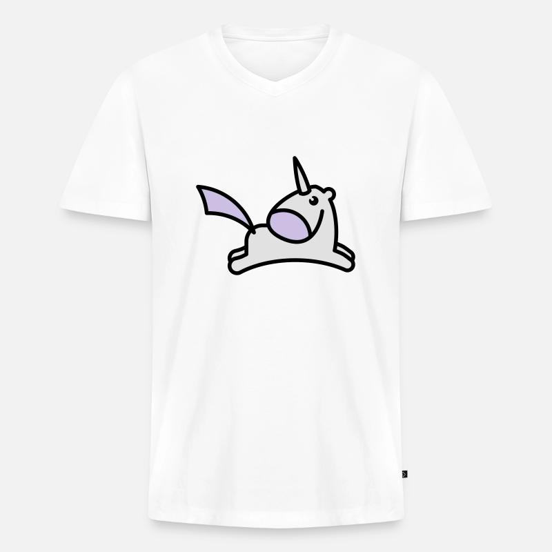 springendes Süßes Einhorn - Männer Premium Bio T-Shirt mit V-Ausschnitt - Weiß