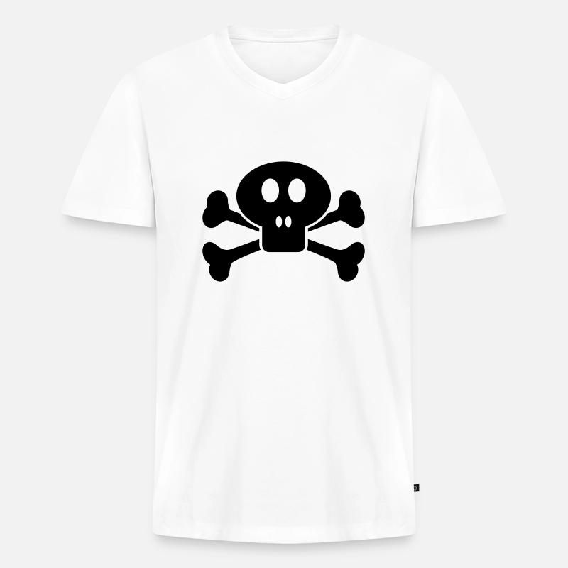 SKULL & BONES 2 - Männer Premium Bio T-Shirt mit V-Ausschnitt - Weiß
