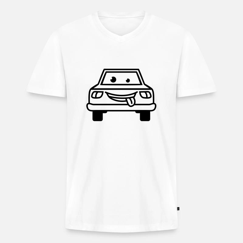 Cartoon Car - Männer Premium Bio T-Shirt mit V-Ausschnitt - Weiß