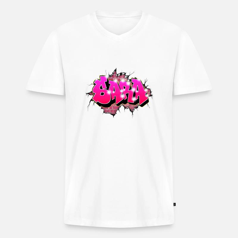 Graffiti Custom Nome SARA - Maglietta ecologica premium da uomo con scollo a V - bianco