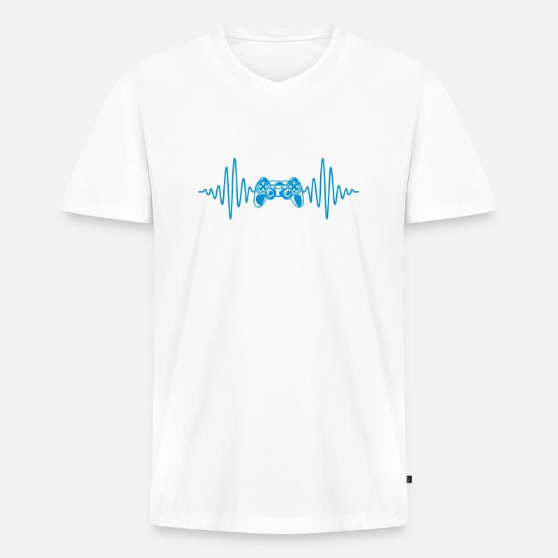 Frequenz Konsole Retro Controller - Männer Premium Bio T-Shirt mit V-Ausschnitt - Weiß
