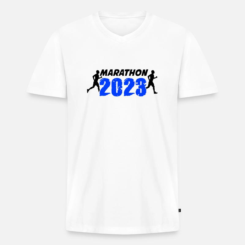 Marathon 2023 - Männer Premium Bio T-Shirt mit V-Ausschnitt - Weiß