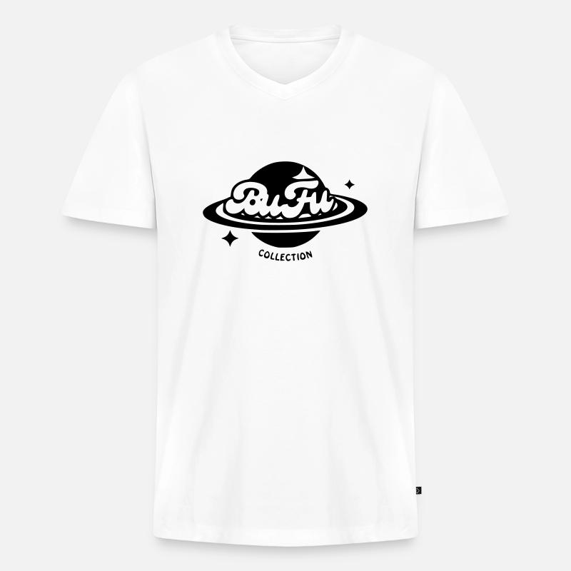 Bufu Planet - Männer Premium Bio T-Shirt mit V-Ausschnitt - Weiß