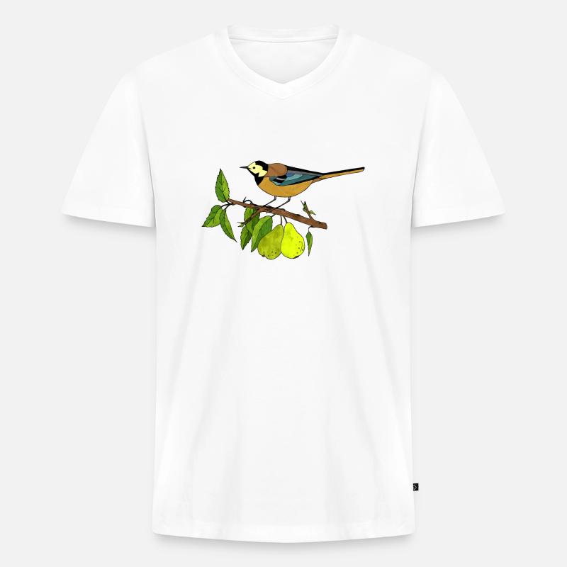 Bunter Vogel - Männer Premium Bio T-Shirt mit V-Ausschnitt - Weiß