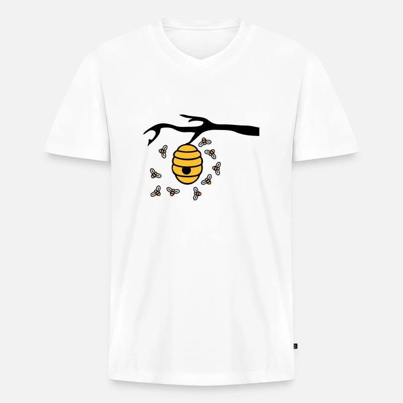 Beehive Branch - Männer Premium Bio T-Shirt mit V-Ausschnitt - Weiß