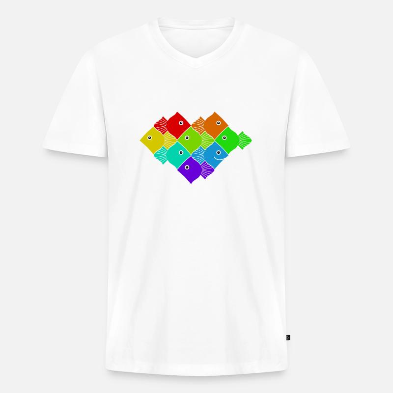 Fisch Muster - Männer Premium Bio T-Shirt mit V-Ausschnitt - Weiß